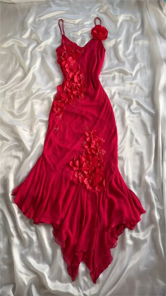 Rot V-Ausschnitt Elegantes Langes Chiffon Ballkleid Abendkleid Partykleid nv4580