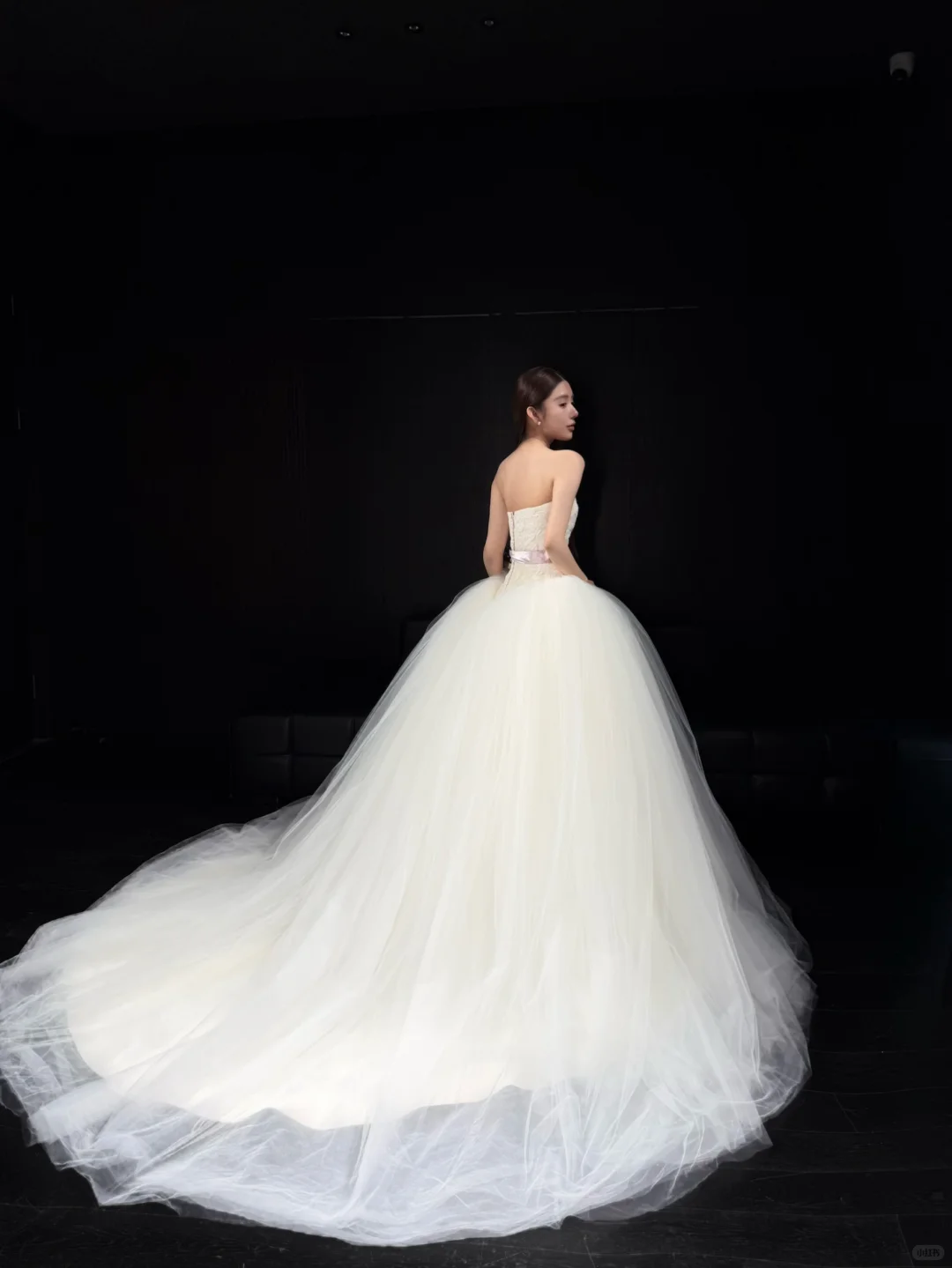 Ivory Strapless Lace Tulle A-Line Wedding Gown with Pink Satin Bow NV7185