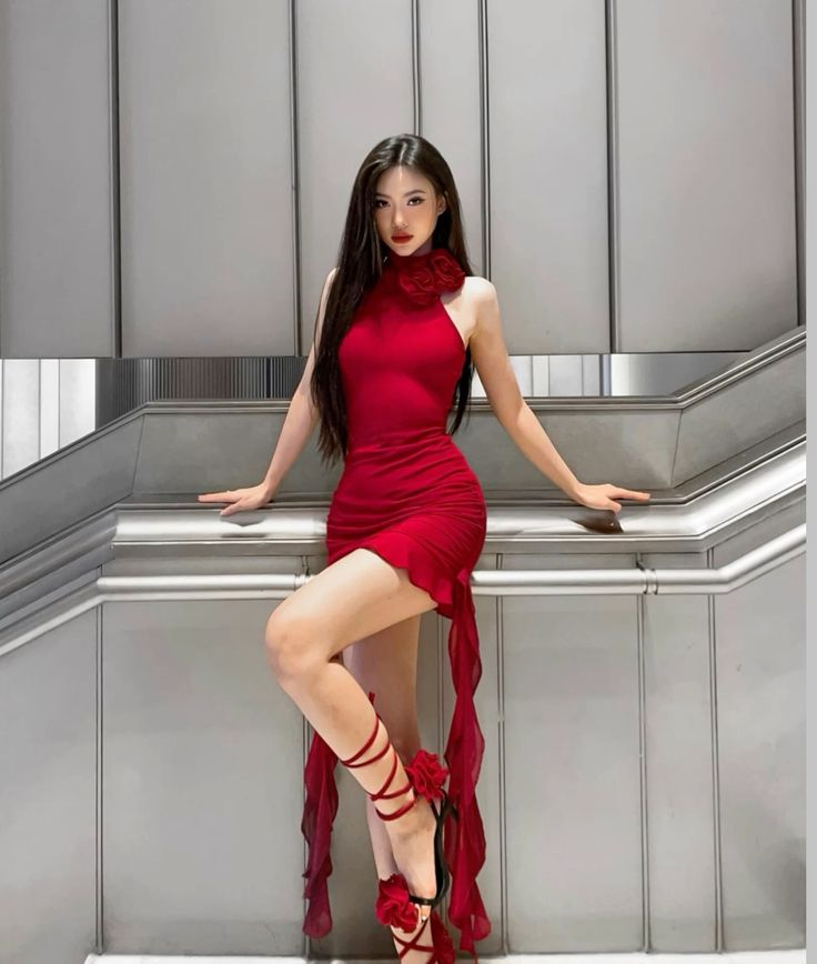 Rote Rose Blumenverzierung Strapsrock Mini Quaste Homecoming Kleid Geburtstagsparty Kleid nv2746