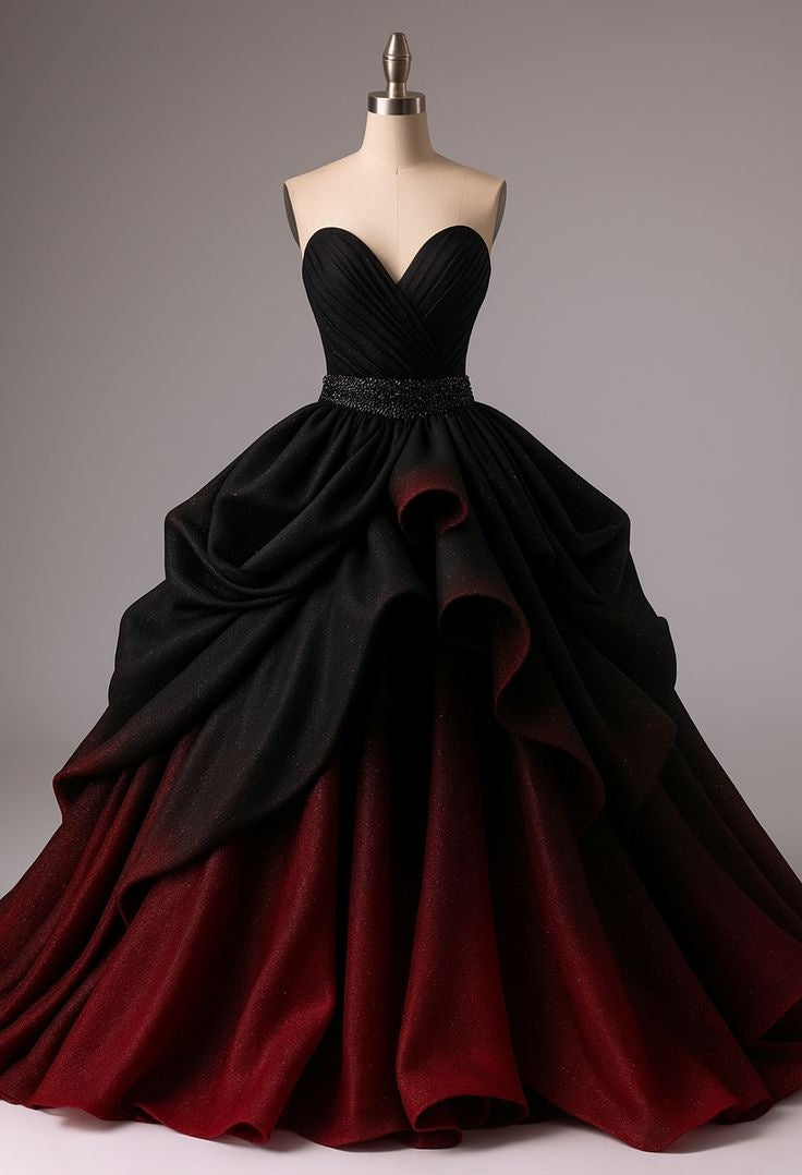 NiceVestidos - Robe de bal longue en satin noir et rouge dégradé NV6056