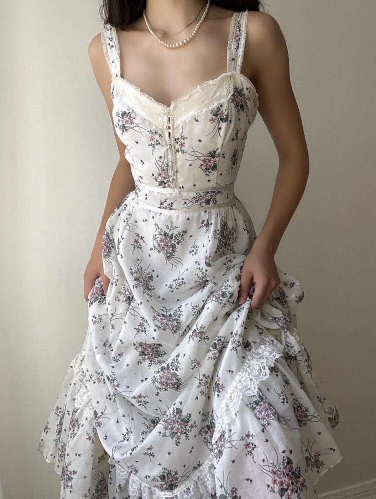 NiceVestidos--Vintage Floral Lace Spaghetti Strap Waist-Cinched Flared Hem Bohemian Long Dress NV5904