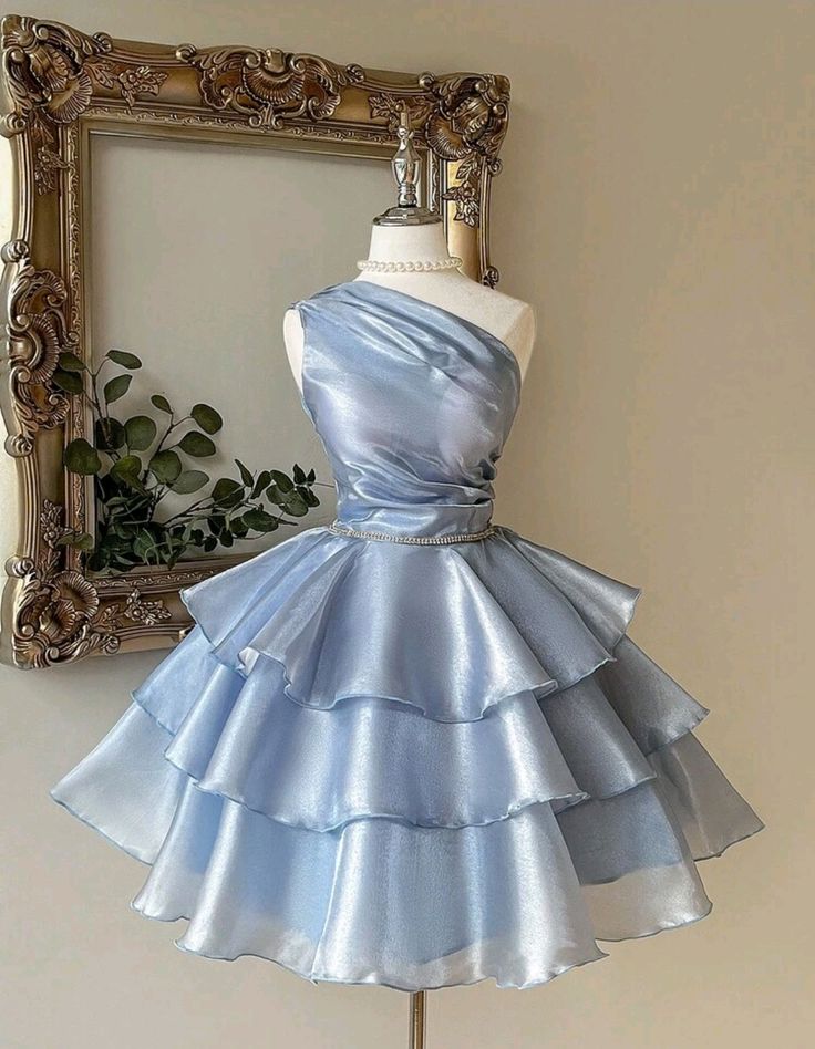 NiceVestidos – hellblaues One-Shoulder-Rüschenkleid NV5748