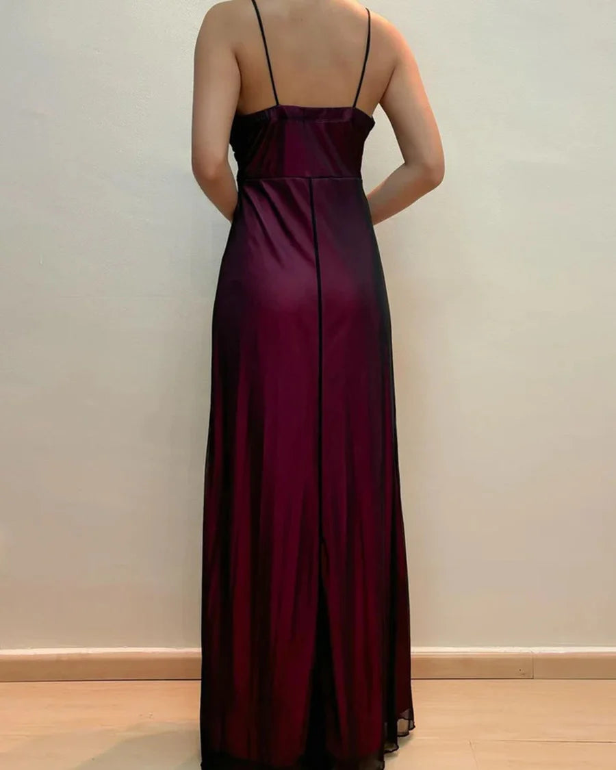 Lila Vintage Mode V-Ausschnitt A-Linie Langes Tüll Ballkleid Abendkleid Partykleid nv3438