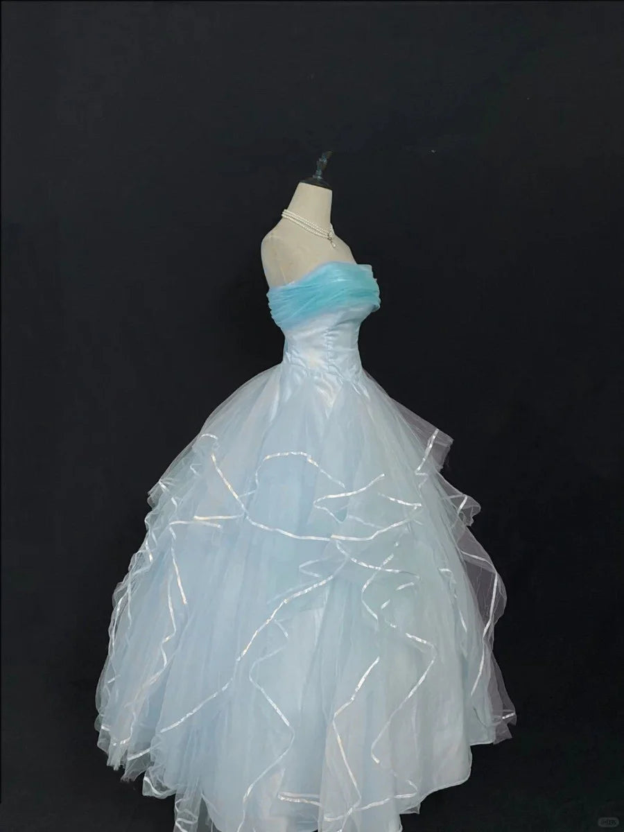 Hellblaues schulterfreies Ballkleid Partykleid süßes 16-jähriges Kleid Abendkleid nv4279