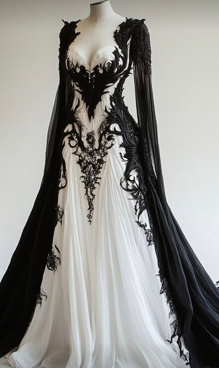 Dunkles Brautkleid NV6226 mit kontrastierender 3D-Stickerei in Lila, Schwarz und Weiß, trägerlosem Spitzenschleier und dunklem Design (3D-Stickerei)