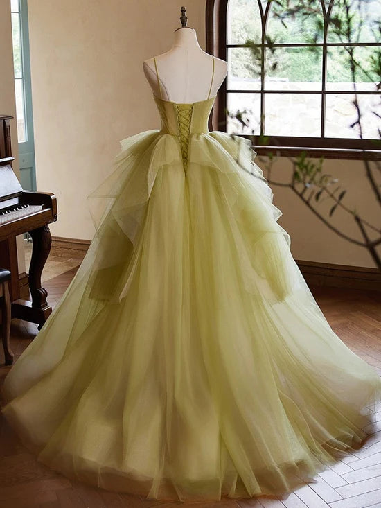 A-Linie, herzförmiger Ausschnitt, langes grünes Ballkleid aus Tüll, langes grünes Abendkleid nv1871
