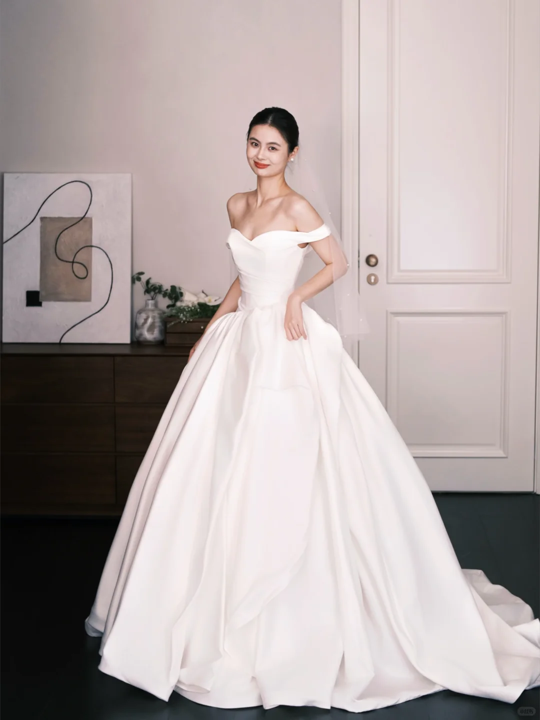 Off Shoulder Sweetheart Satin Wedding Ball Gown NV7321