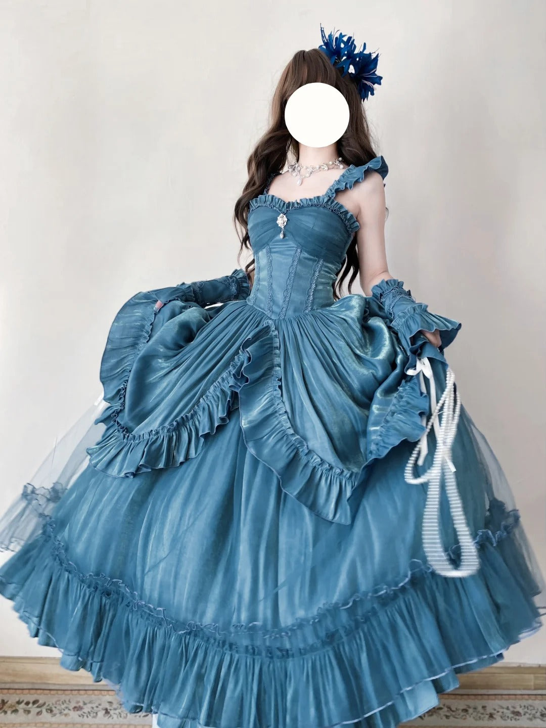 Hellblaues, geheimnisvolles Vintage-Mode-Elegantes langes Satin-Bodenlang-Ballkleid-Abendkleid-Partykleid nv4194