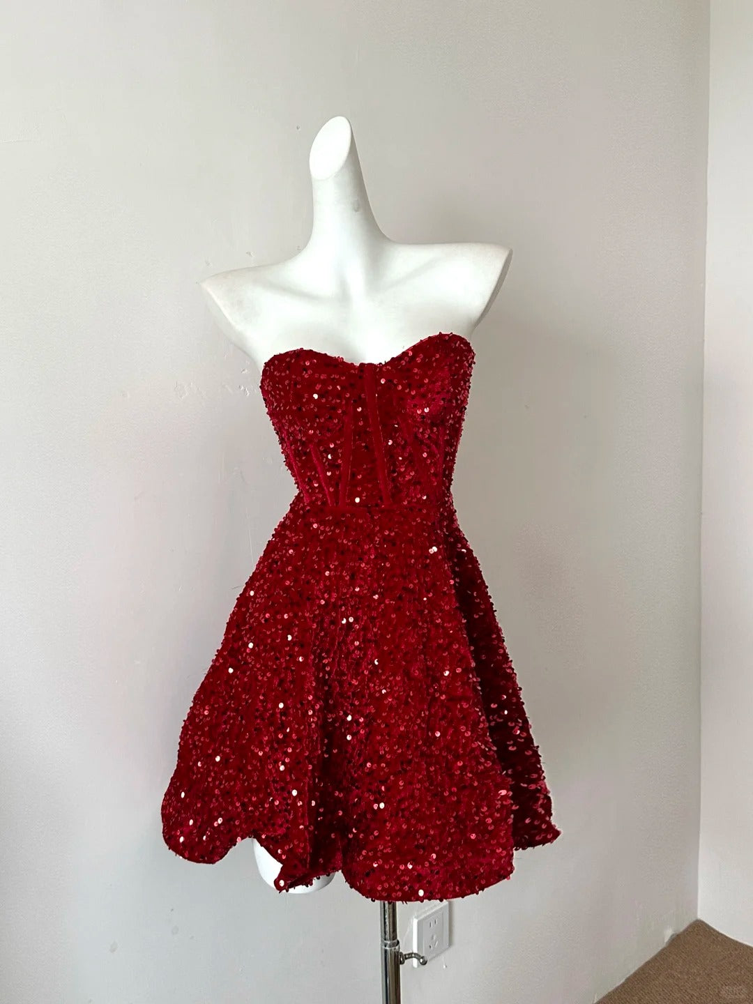 Rot Glänzend Mode Elegant Lange Pailletten Homecoming Kleid Ballkleid Abendkleid Partykleid nv4183