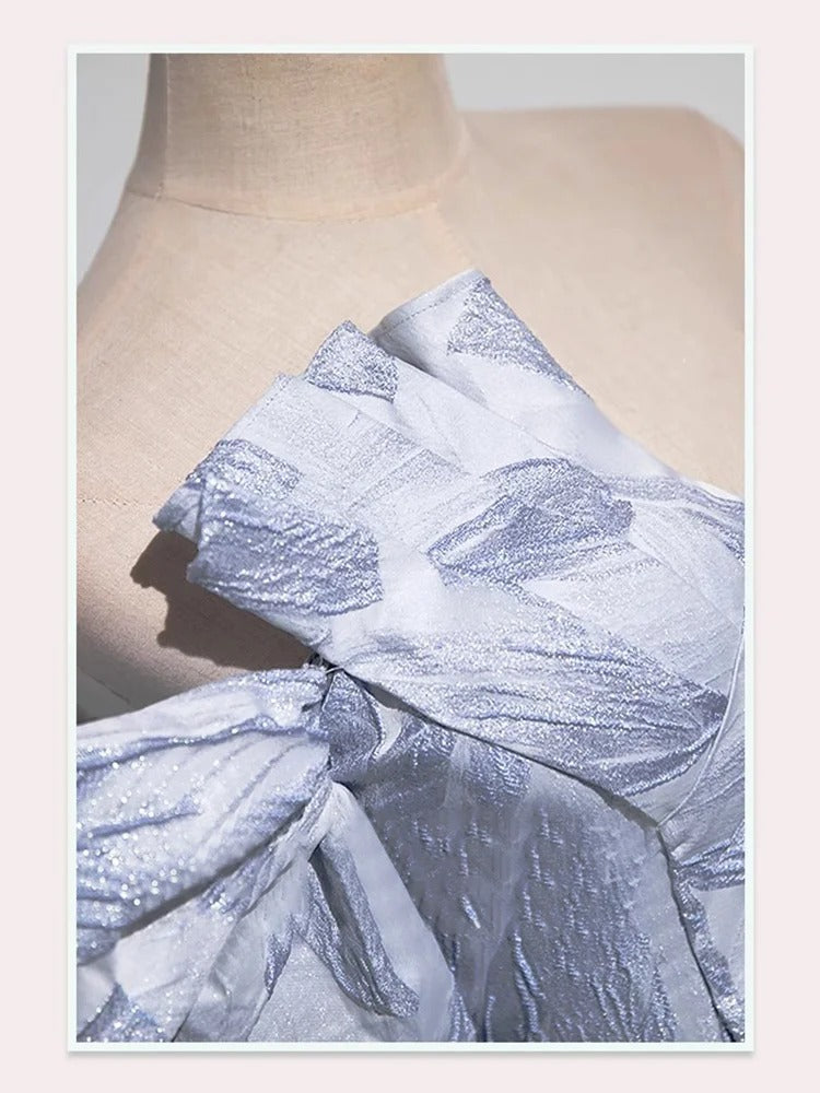 Blaues elegantes florales langes Satin-Tüll-Ballkleid, Abendkleid, Geburtstagskleid, Hochzeitskleid nv4156