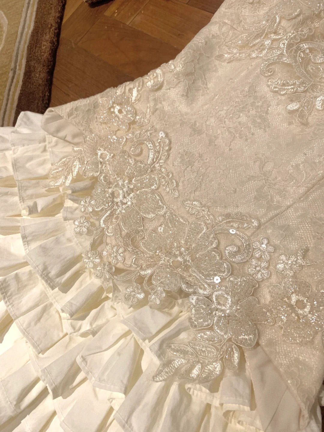 Elfenbeinfarbenes, süßes, kurzes Tüllkleid mit Perlenbesatz, Ballkleid, Geburtstagskleid, nv4519