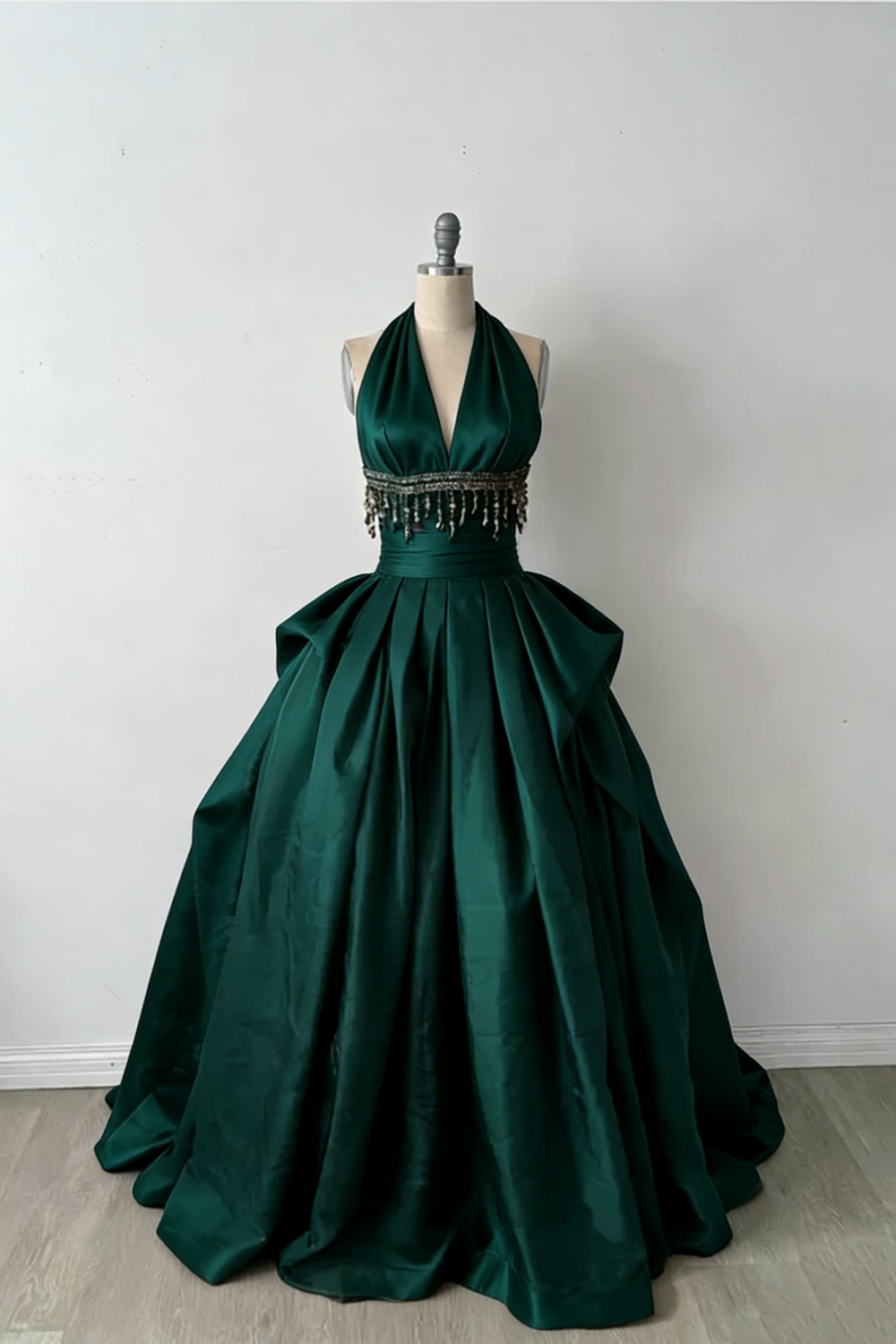 Halter Sleeveless Burgundy Satin Maxi Dress Luxury Elegant Tassel Waist Ball Gown for Gala Ball NV6299