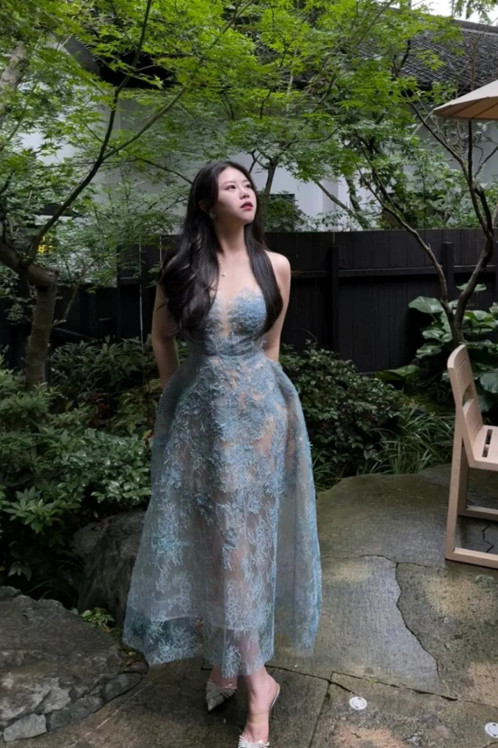 NiceVestidos - Robe de soirée courte/moyenne en tulle, robe d'anniversaire bleue en dentelle délicate, douce, paillettes fines, maille élégante, robe de princesse bleue Cendrillon #tenue d'anniversaire #robe de fée #bleu NV5669