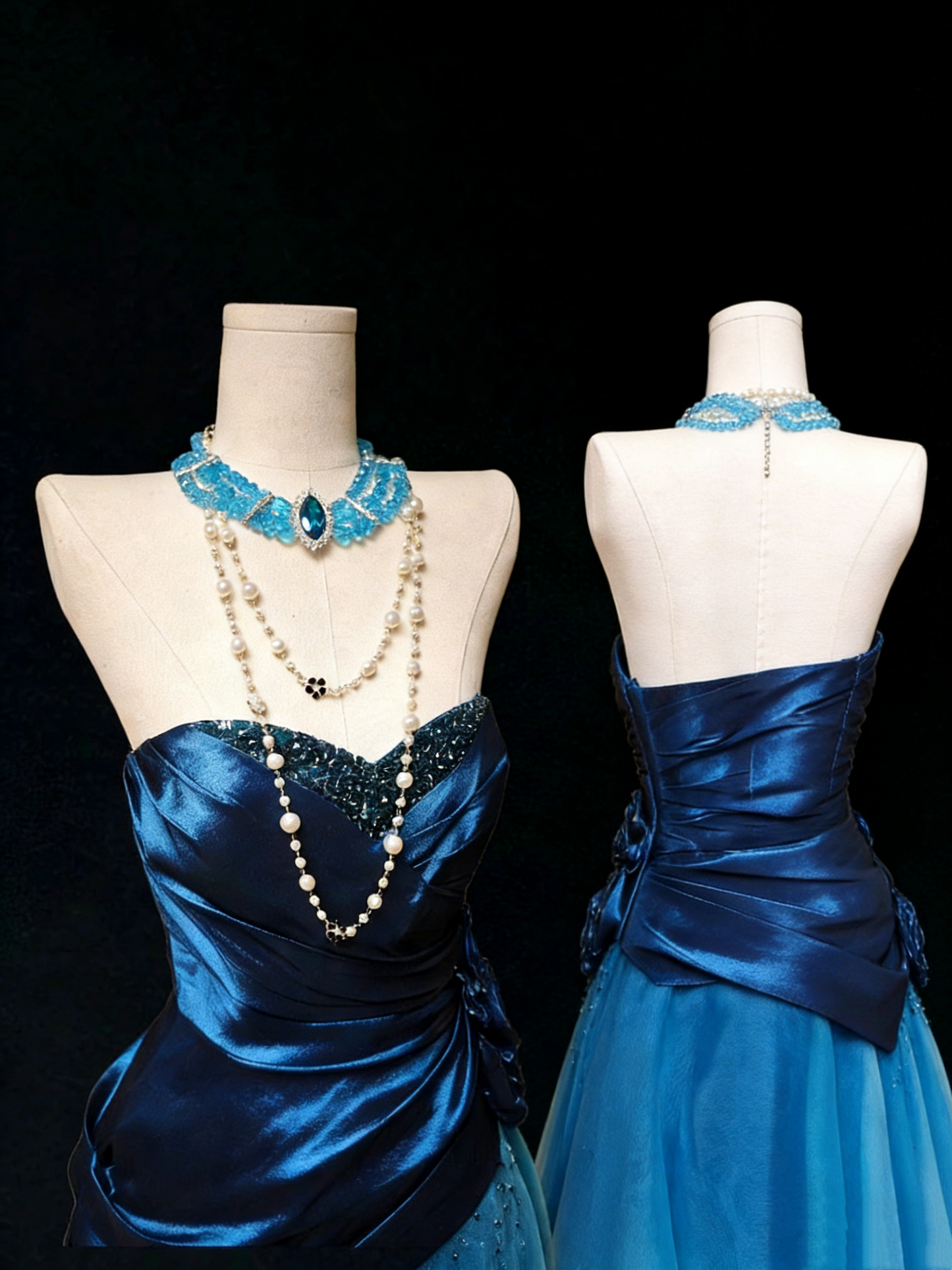 Stand Out! Royal Blue Strapless Satin Dress Beaded Tulle Hem Party Essential NV6835