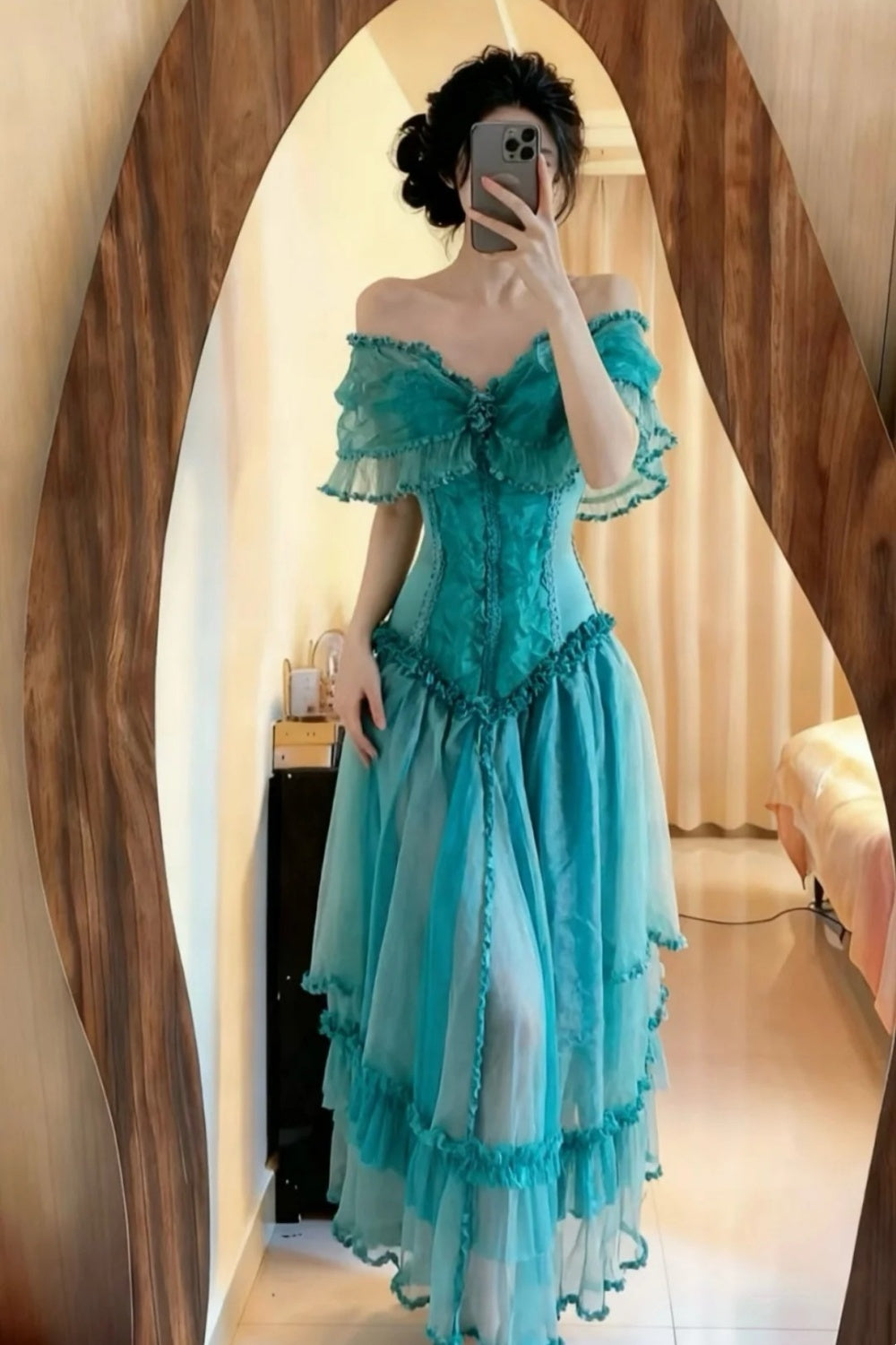 Blue long tulle Prom evening gown NV6673