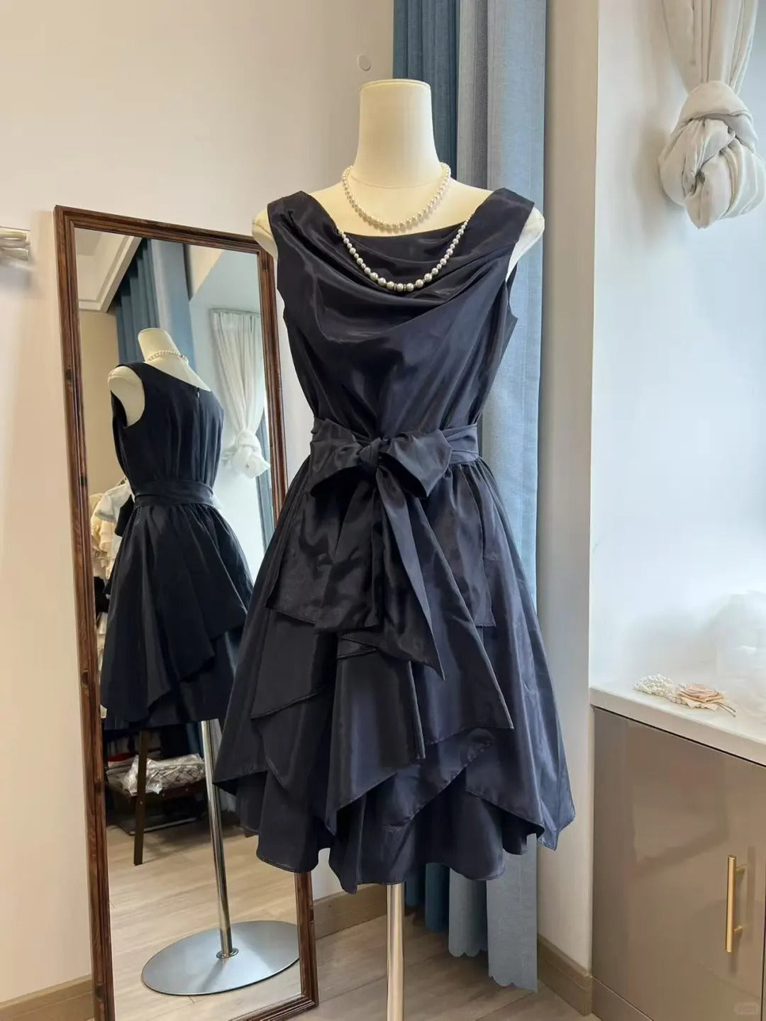 Robe de soirée noire vintage courte en mousseline à volants, tenue de fête d'anniversaire, nv5101
