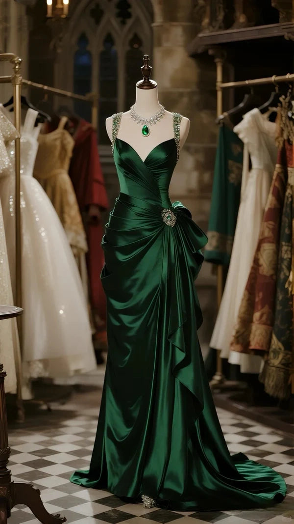 Grünes, modisches, elegantes, langes Partykleid aus Satin, Ballkleid, Abendkleid nv4791