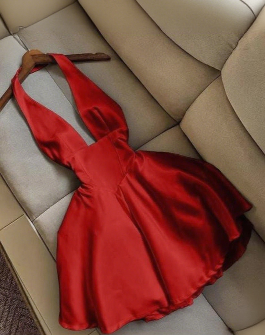 Gala Battle Dress Reserved! Red Halter Puff Dress, Built-In Spotlight NV6759