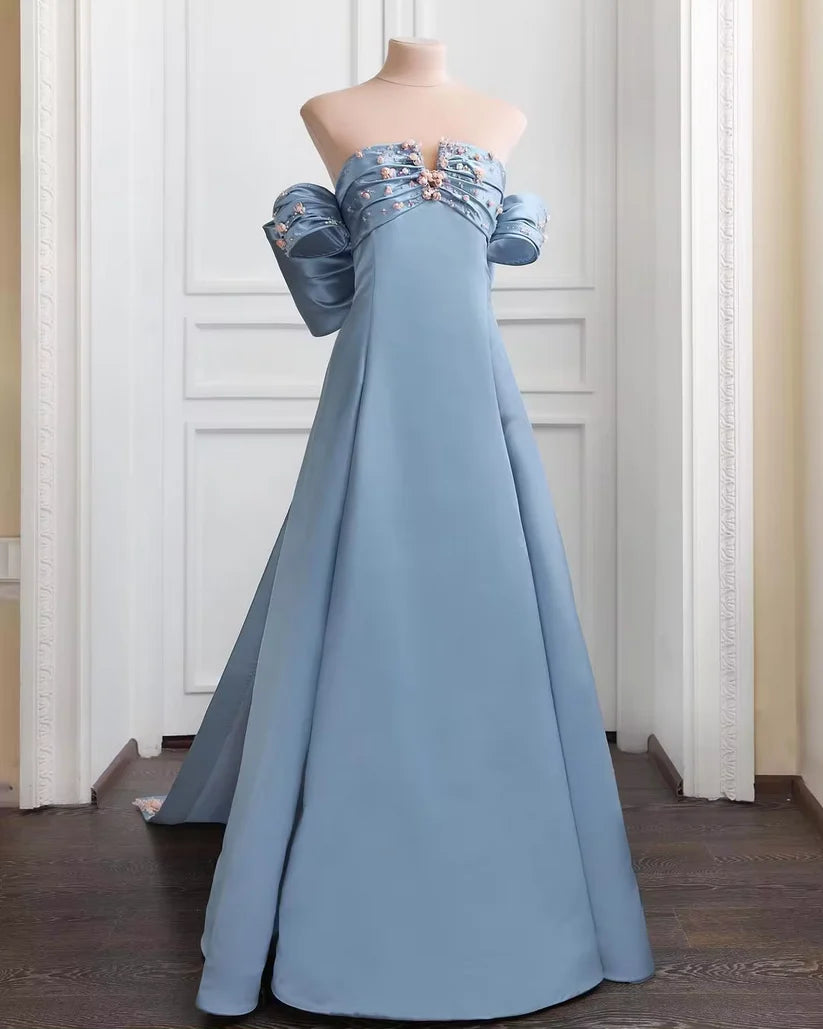 Hellblaues, wunderschönes, elegantes, langes Ballkleid mit Strasssteinen, Abendkleid, Urlaubspartykleid, nv3088