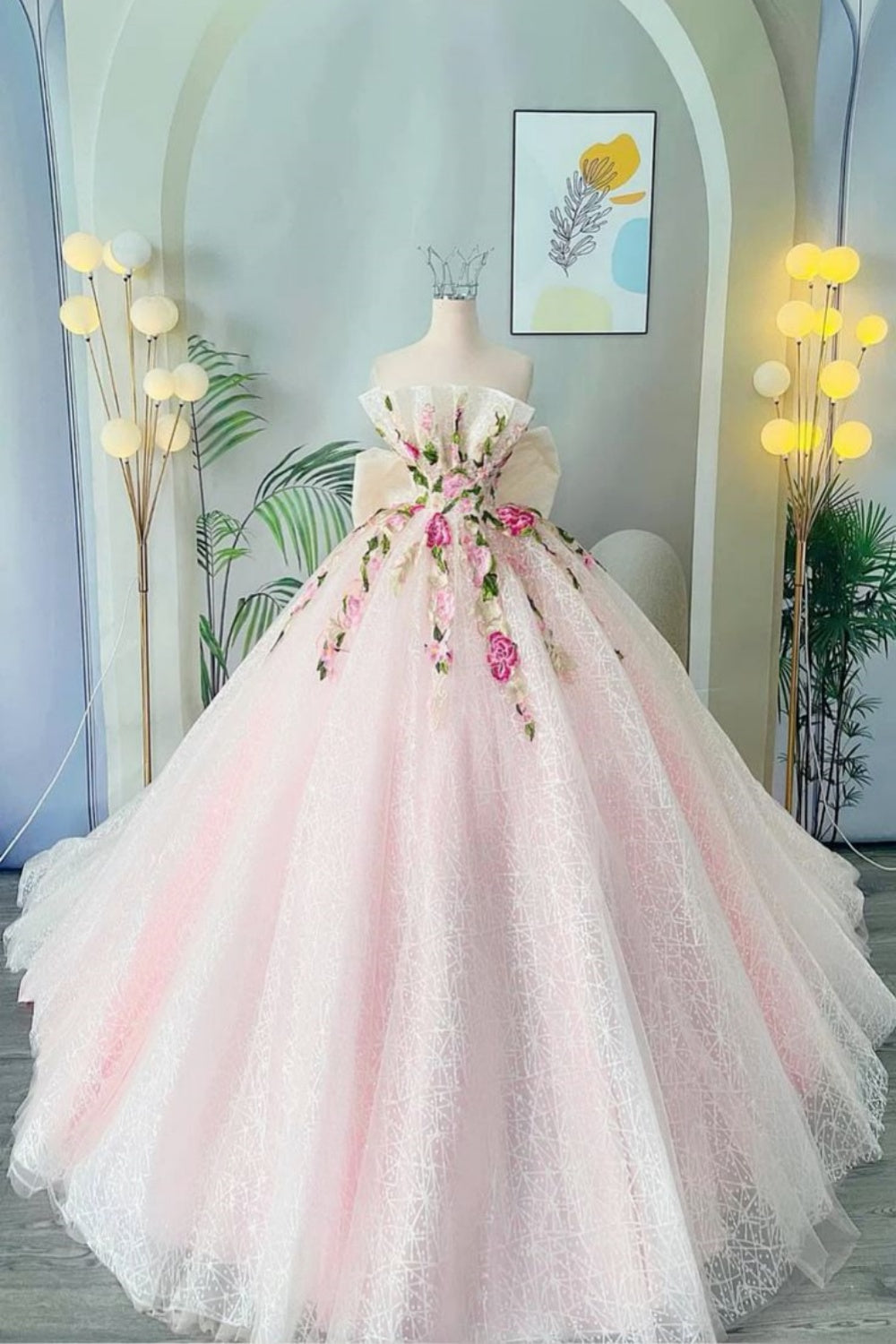 NiceVestidos - Robe de mariée longue en tulle rose à imprimé floral, élégante et douce, NV5873