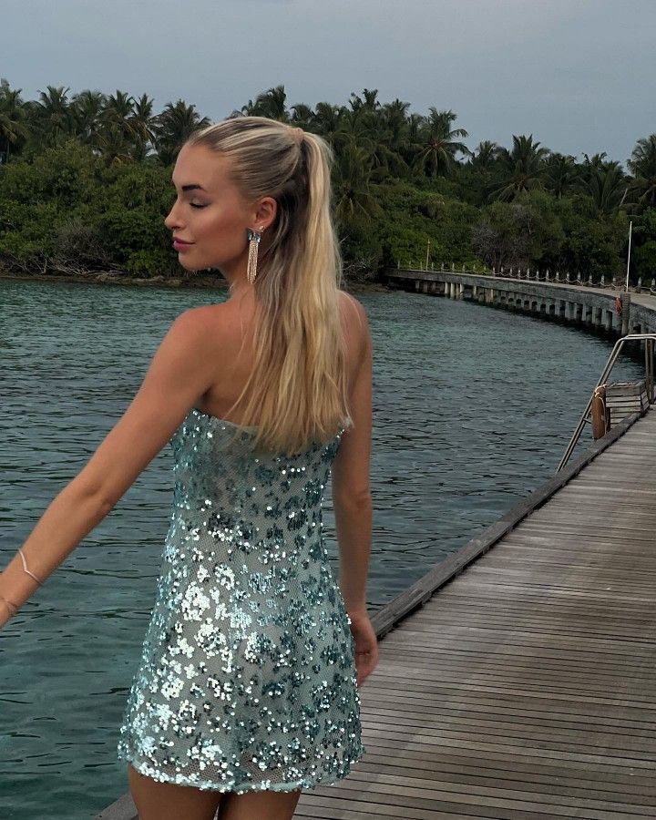 Blaues, kurzes Heimkehrkleid mit Pailletten, Cocktailpartykleid, NV5188
