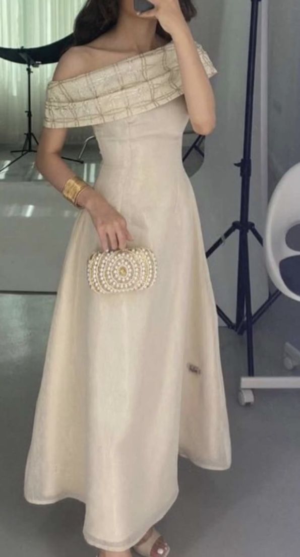 Beiges elegantes langes Ballkleid für Damen, Abendkleid, Partykleid, NV2878