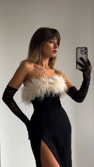 Schwarzes, schickes, federleichtes, schlankes, sexy Abendkleid für Damen, langes Partykleid mit hohem Schlitz, NV2934