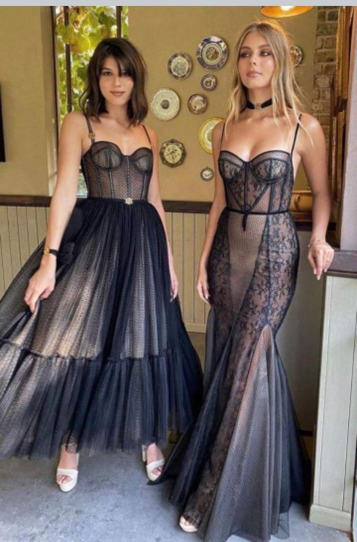 Schwarz Fashion Sexy Schatz Hals Spitze Lange Schlank Ballkleid Abendkleid Partykleid nv3035