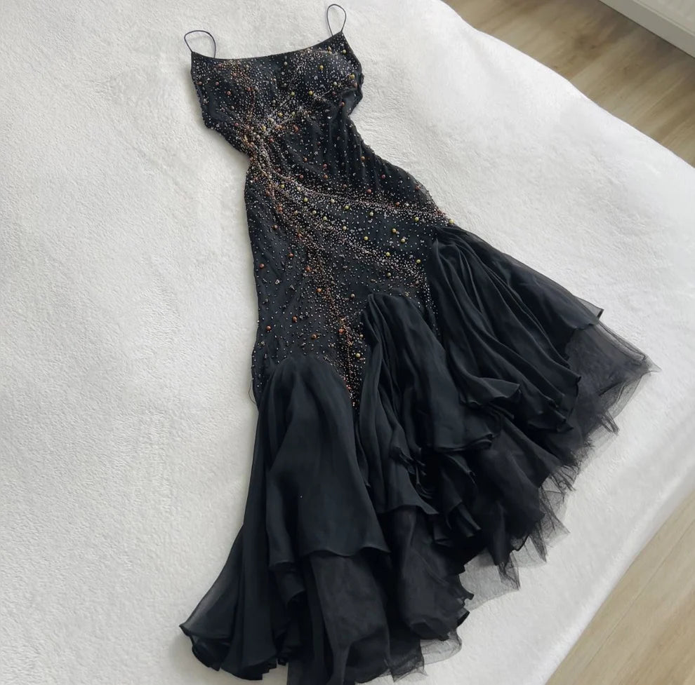 Wunderschönes, exquisites, langes Chiffon-Ballkleid mit Perlen, Abendkleid, Partykleid, NV5355