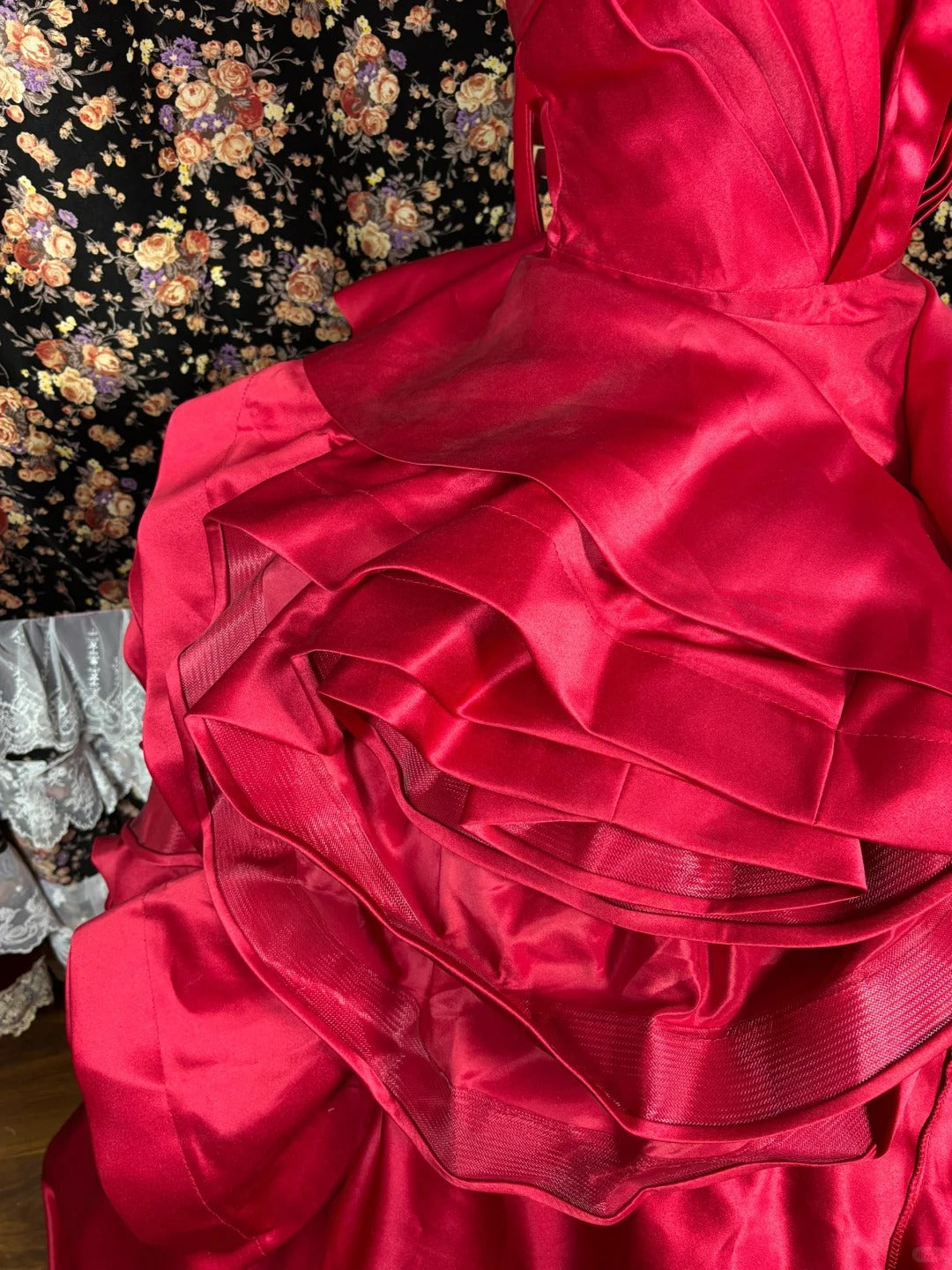 Rotes langes Satin-Ballkleid-Abendkleid Quinceanera-Kleid NV4644