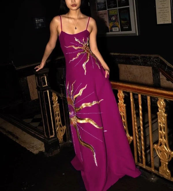 Lila Mode Perlen Lange Satin Party Kleid Abendkleid Ballkleid nv4590