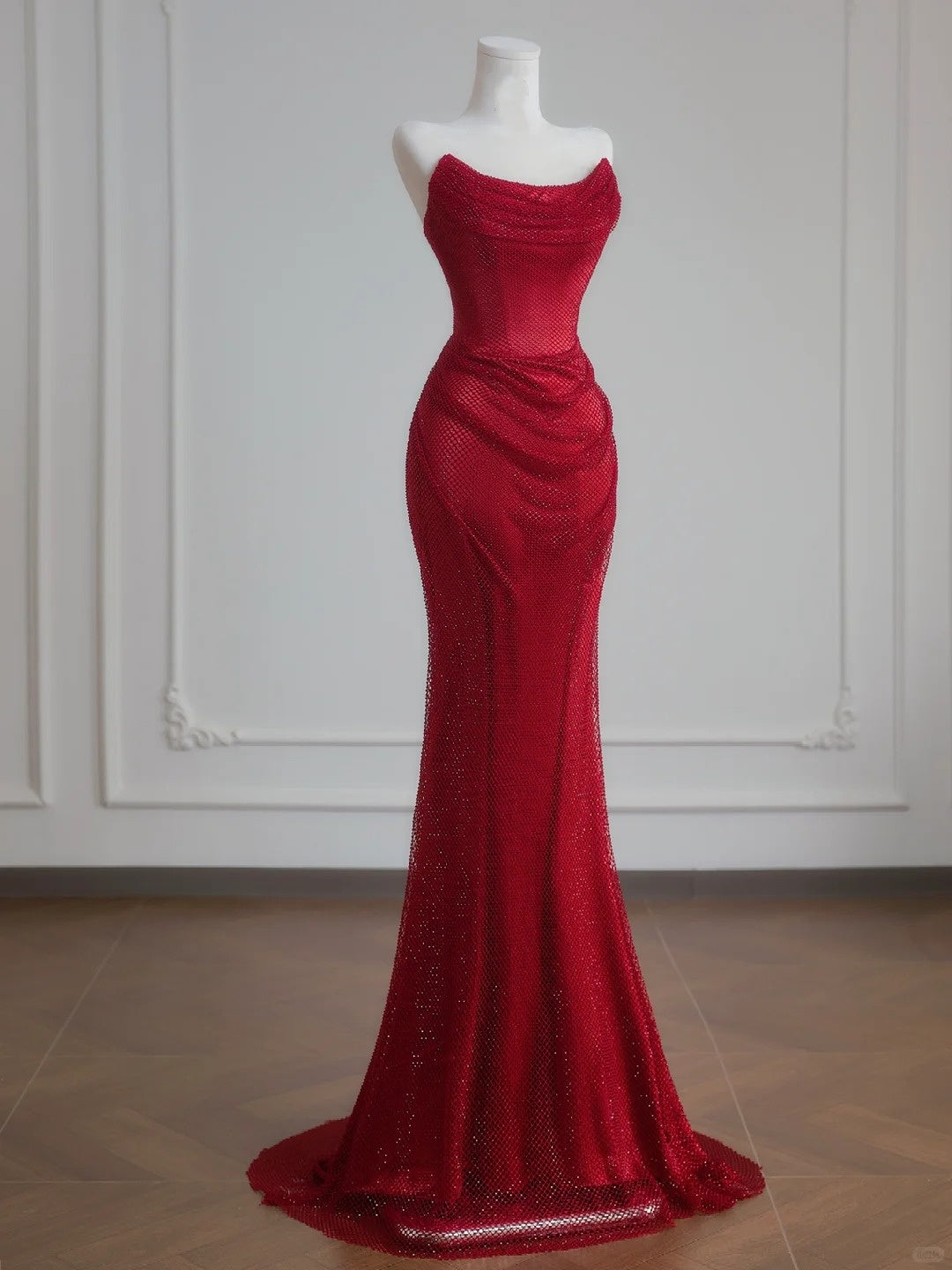 Rotes Meerjungfrauen-Kleid, glänzend, figurbetont, elegant, lang, Ballkleid, Abendkleid, Partykleid, nv4956