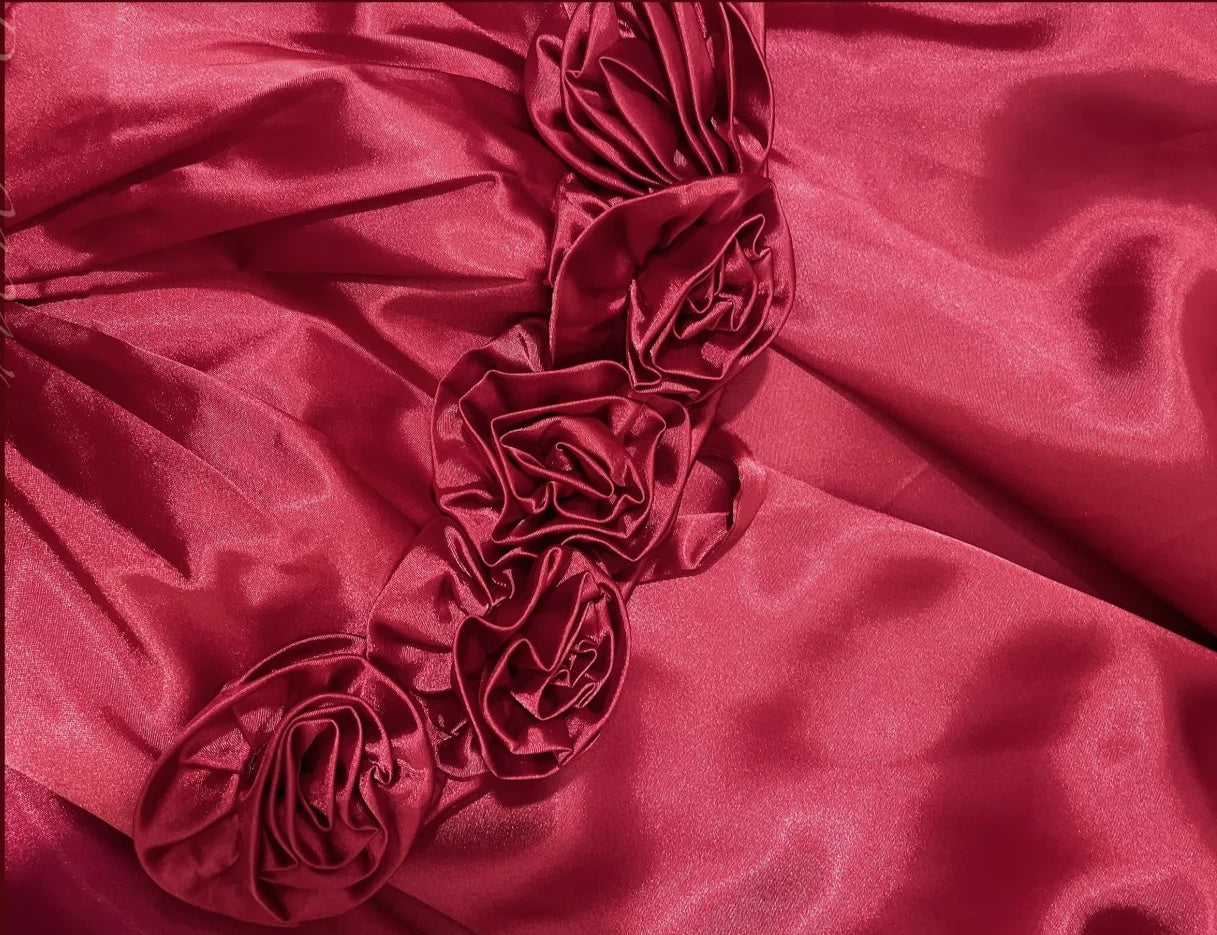 Red delicate floral long elegant satin ball gown evening dress nv4317