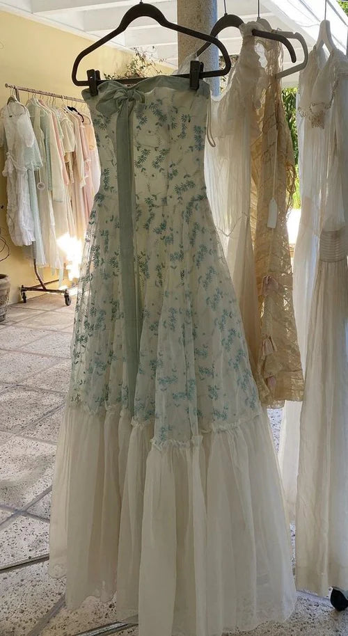 Robe de soirée longue en mousseline de soie, coupe trapèze, motif floral, style nouveau, nv5440