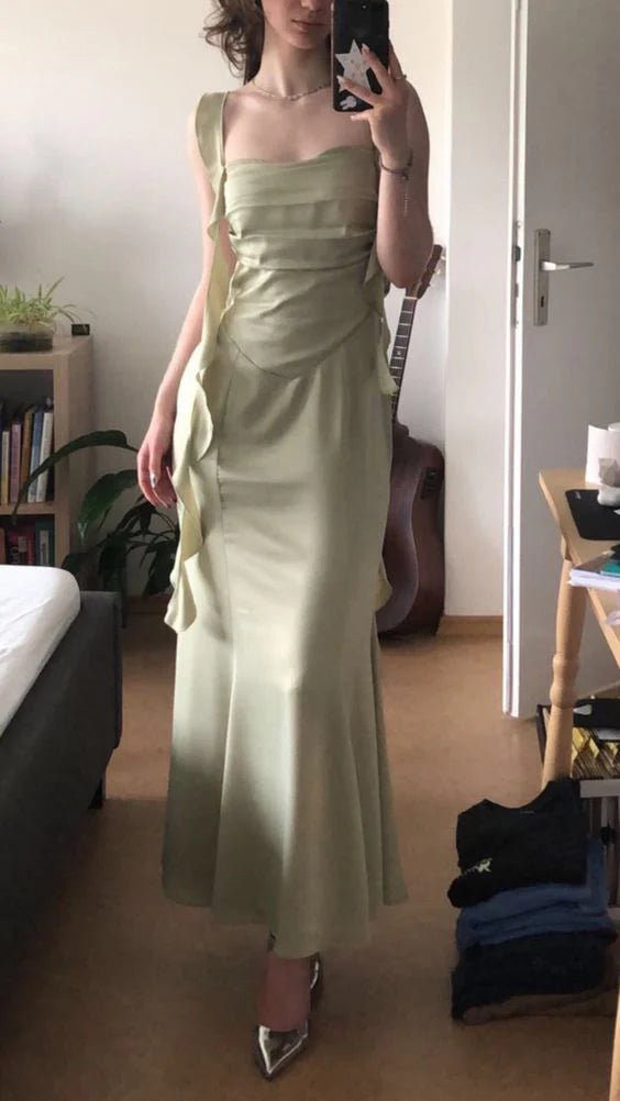 Grünes schönes elegantes Rüschen Meerjungfrau langes Ballkleid Abendkleid Partykleid NV2373