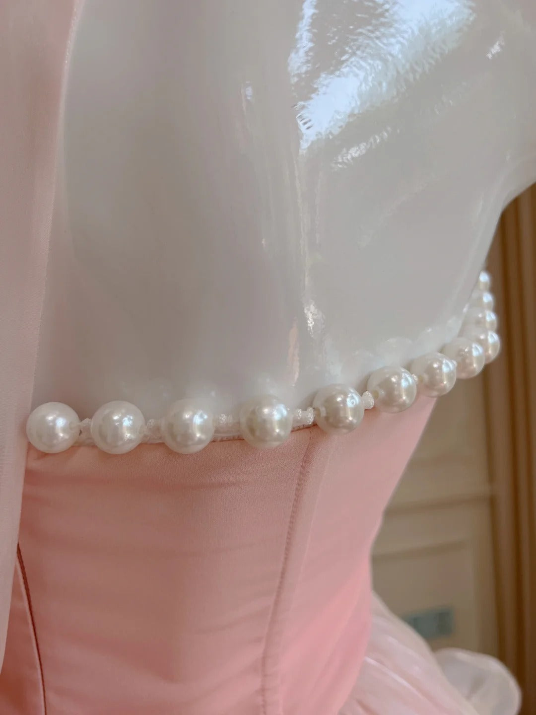Rosa Süßes Elegantes Exquisites Perlen Langes Chiffon Homecoming Kleid Ballkleid Abendkleid Partykleid nv4154