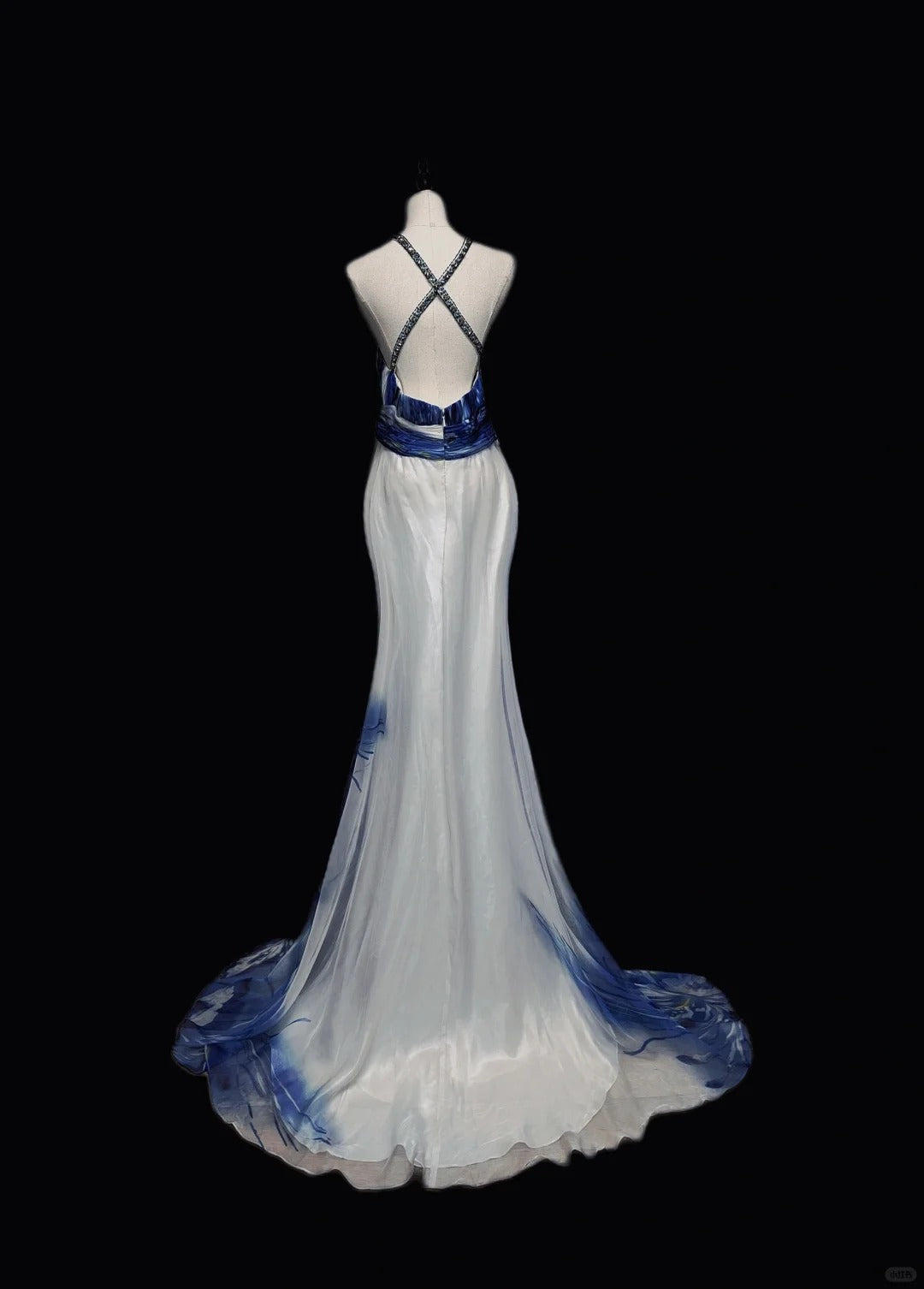 Blue Gorgeous Elegant One Shoulder Beautiful Exquisite Floral Beaded Long Floor Length Tulle Chiffon Ball Gown Evening Gown Party Dress Prom Gown nv3985