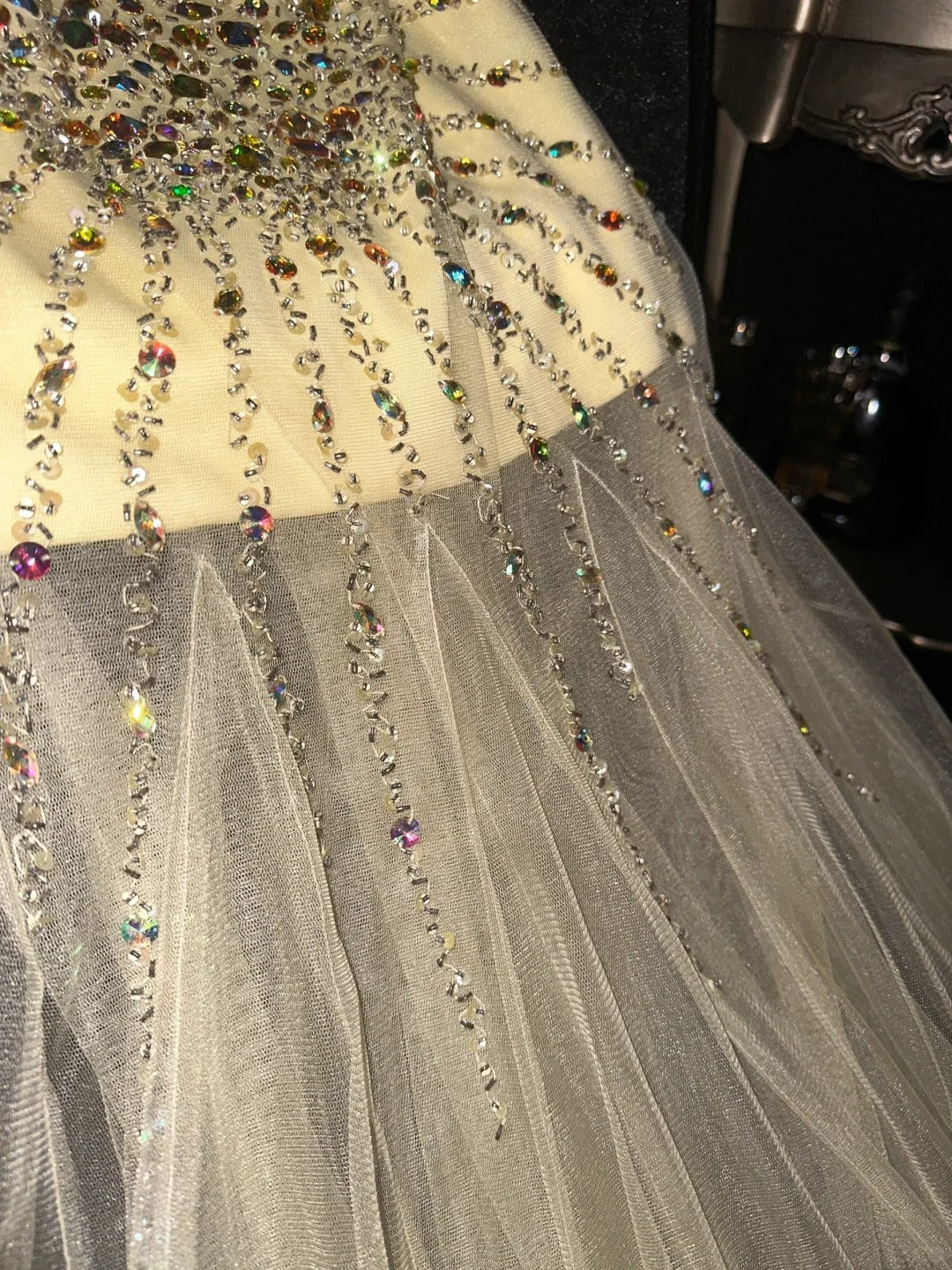 Robe de bal longue en tulle à perles, décolleté en cœur, couleur champagne doré, exquise, à la mode, nv5256