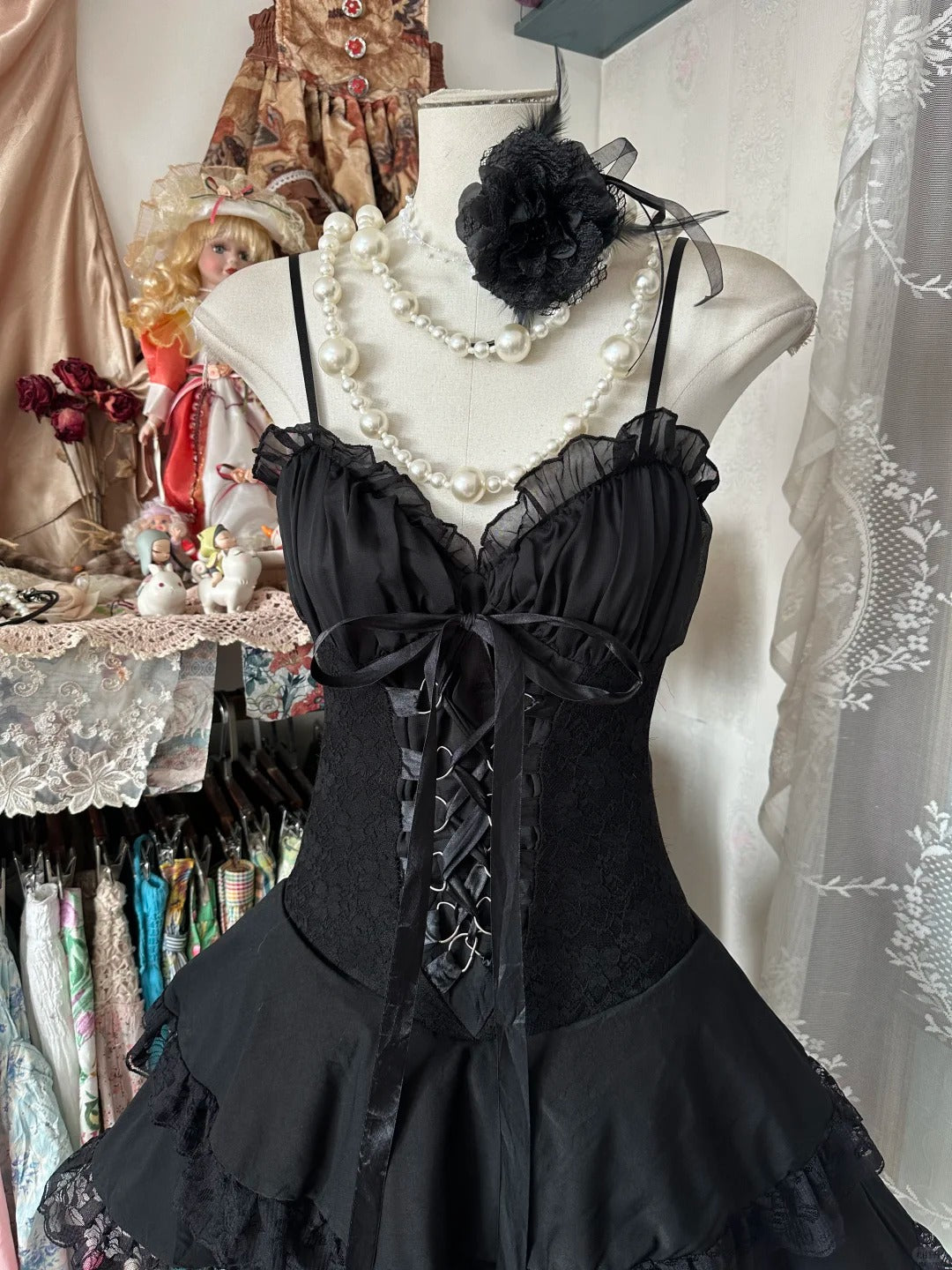 Schwarzes Vintage Kurzes Tüll Homecoming Kleid Ballkleid Partykleid nv4307