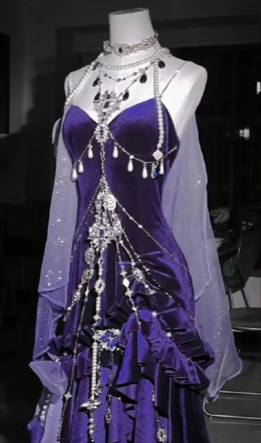 Neues langes Retro-Abendkleid in Lila im Göttinnenstil NV6472