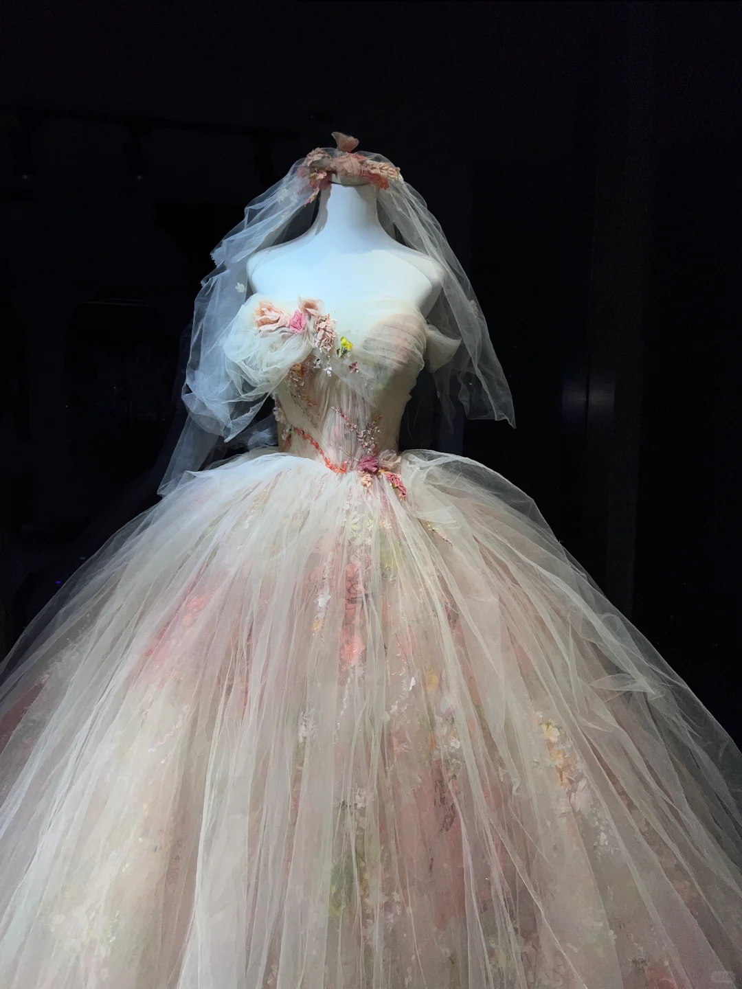 Blush Pink 3D Floral Tulle Long Evening Gown Off The Shoulder Puffy Ball Gown Prom Dress NV7072