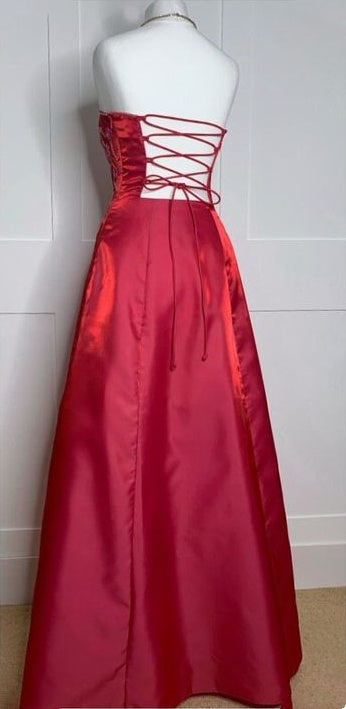 Rotes Vintage-Elegantes, exquisites, langes Satin-Ballkleid mit Perlen, Abendkleid, Partykleid, NV3569