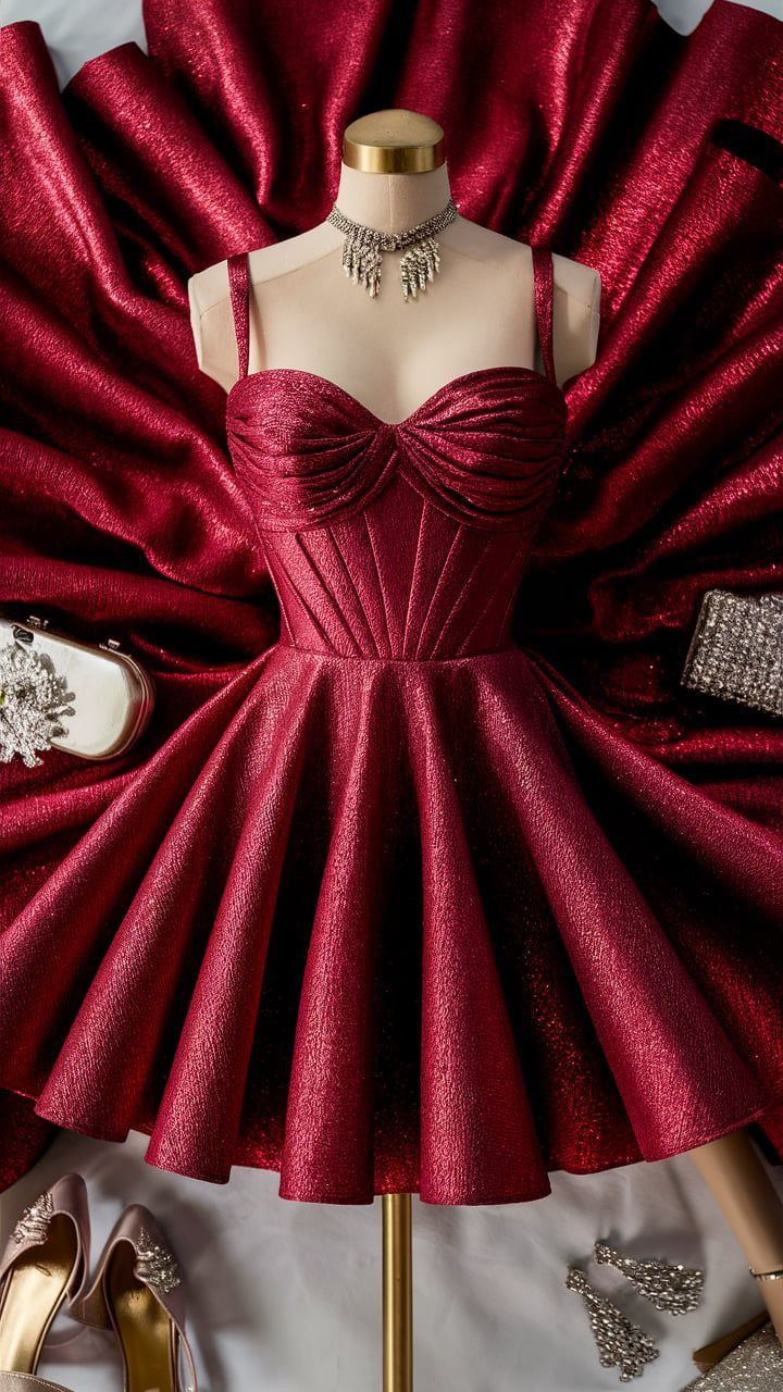 Rotes, glänzendes, kurzes Satin-Heimkehrkleid, Geburtstagspartykleid, nv4935