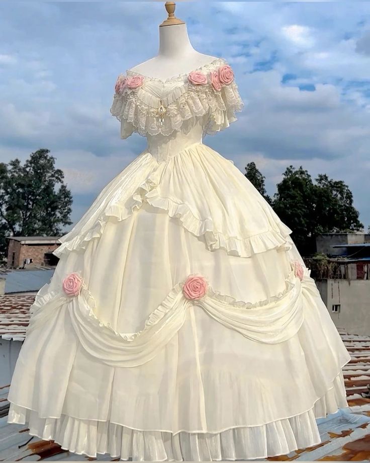 Rosa/weiß süße zarte Applikation niedlich langes Tüll Ballkleid Abendkleid nv3305