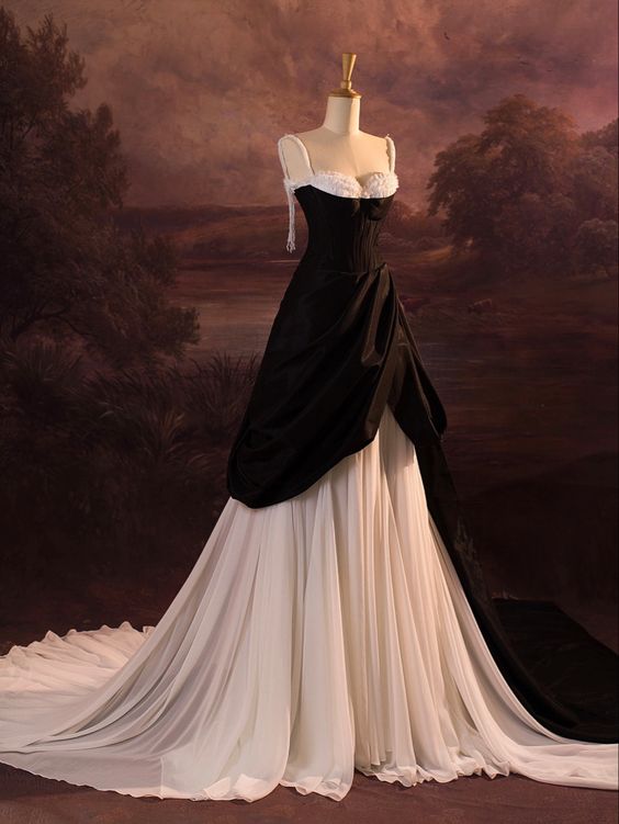 Schwarz-weißes A-Linien-Ballkleid-Abendkleid nv1907