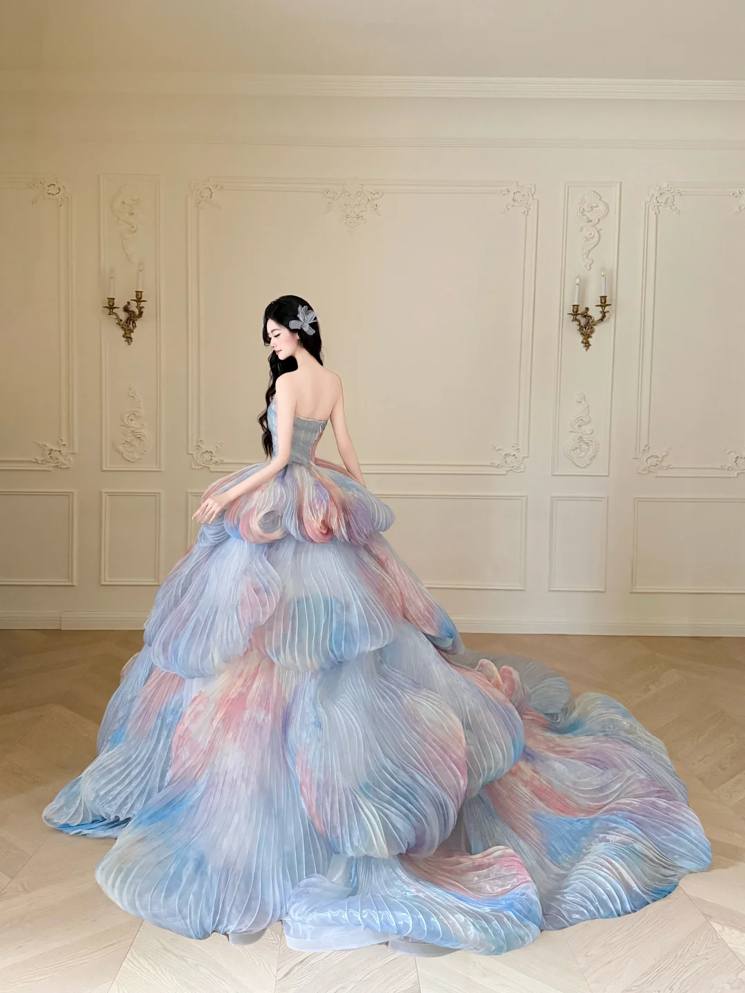 Strapless Watercolor Ombre 3D Petal Ball Gown Prom Dress NV7413