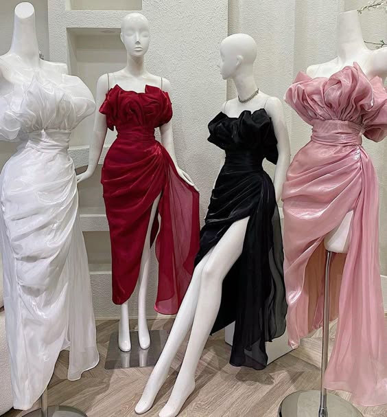 Rot/weiß/schwarz/rosa trägerloses Maxikleid mit langem Schlitz, sexy Ballkleid, Abendkleid, NV2682