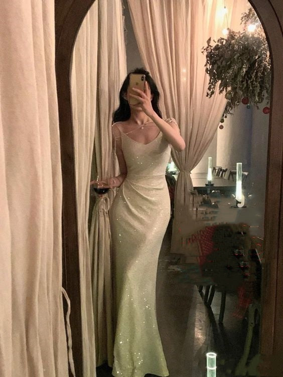 Grüner Farbverlauf glänzendes schlichtes elegantes langes Ballkleid Abendkleid Partykleid nv2448
