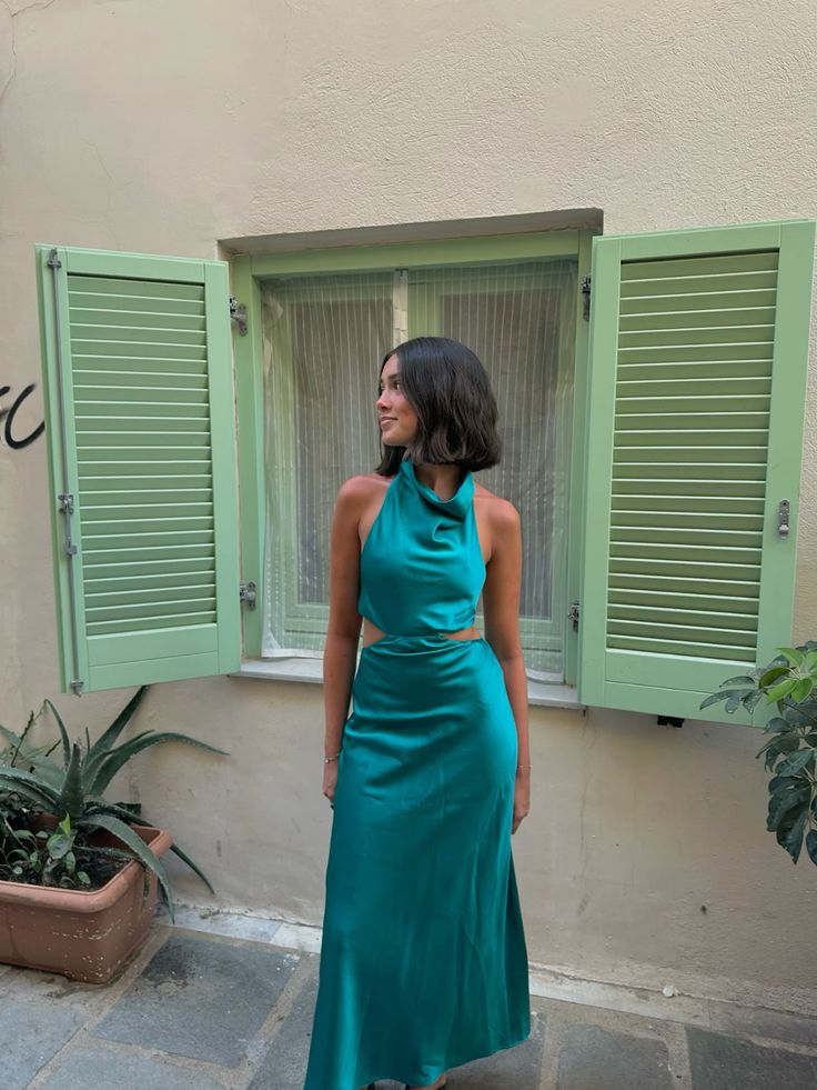 Pfauenblaues, schlichtes, stilvolles, elegantes, langes Satin-Ballkleid, Abendkleid, Ballkleid, Hochzeitsgast, Partykleid, nv3939