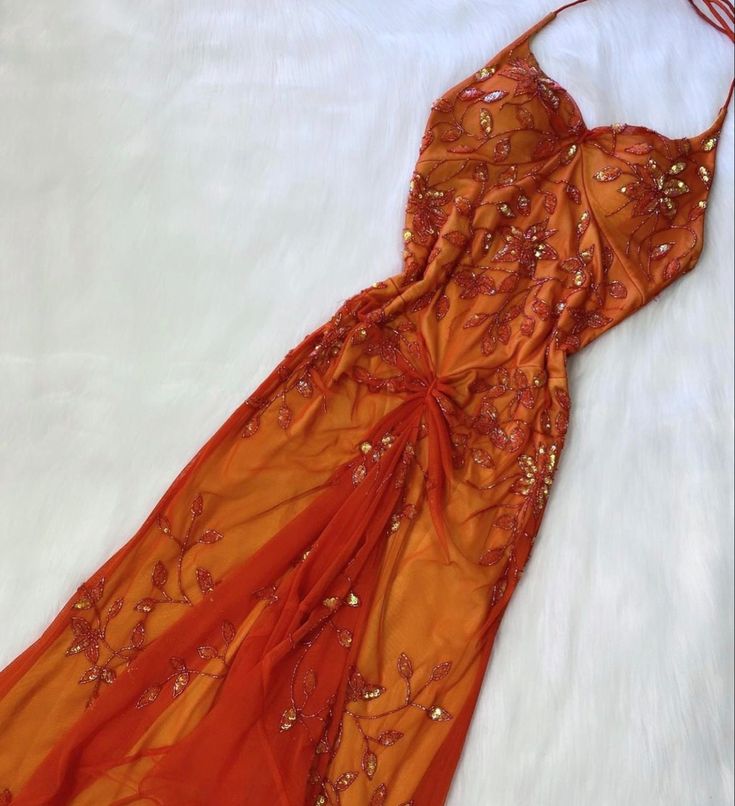 Orange Vintage Exquisite Perlen trägerlos Spaghettiträger Applikationen Langes elegantes Ballkleid Partykleid Abendkleid Ballkleid nv3263